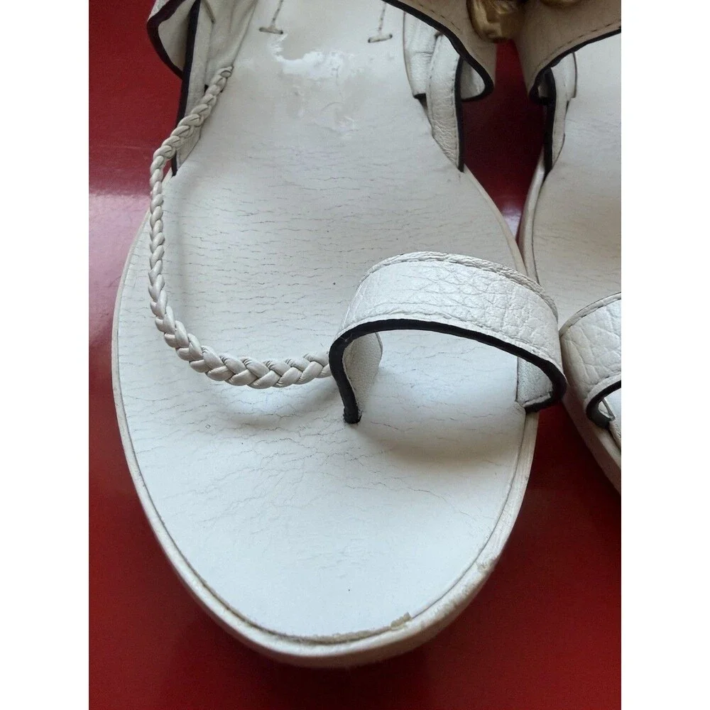 Tory Burch Adrien Chain Sandal Ivory Leather Gold Medallion Size 8M Casual - Picture 11 of 11